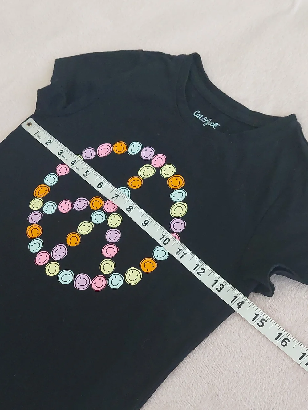 CAT & JACK Smiley-Face Peace Sign Black Short-Sleeve Tee-shirt NWOT